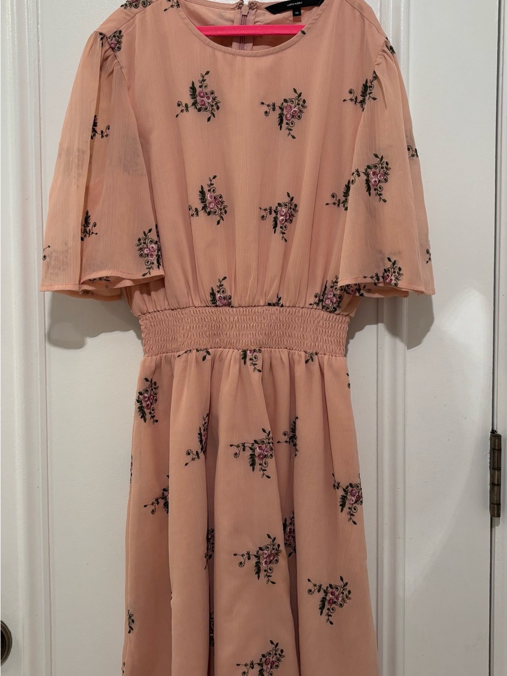 Vero Moda Peach Floral Smocked Waist Dress